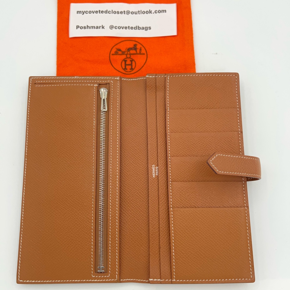 HERMES Bearn Gold Leather Wallet with H Closure w/Dust Bag Good Condition - Picture 6 of 16